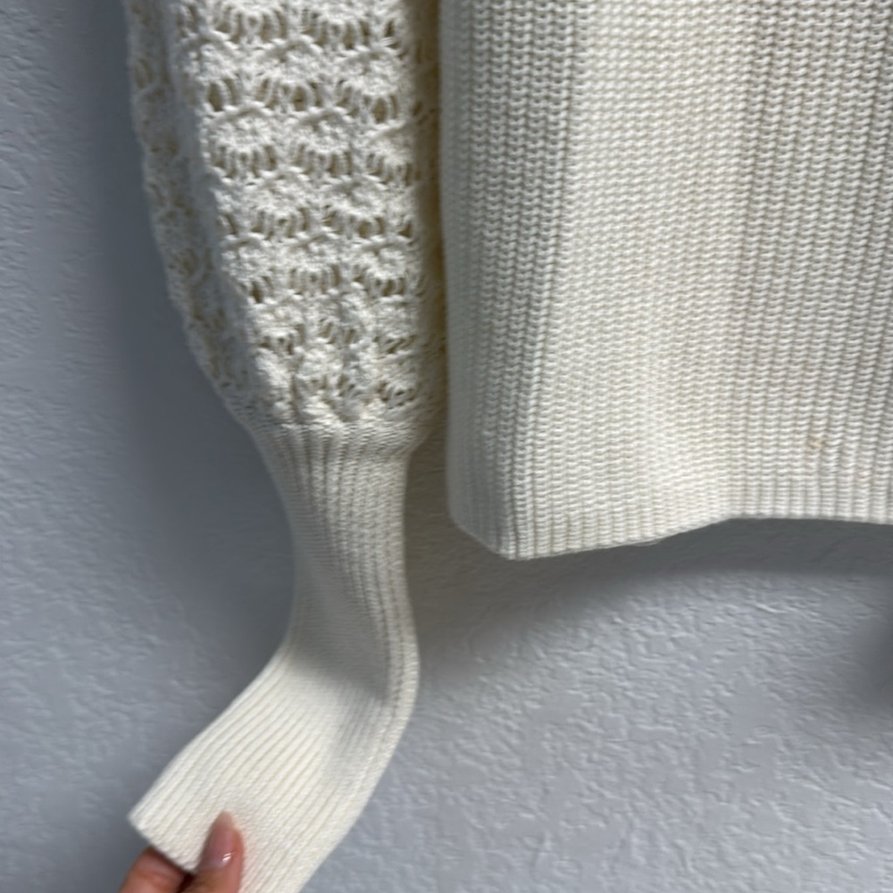 NEW- 525 Chic Cream 100% Cotton Open Knit V neck Sweater S - Picture 5 of 10